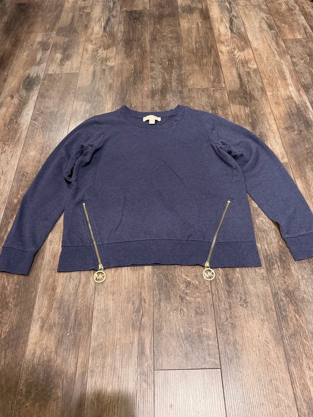 Michael Kors Navy Sweatshirt with Gold MK Zip Charms
